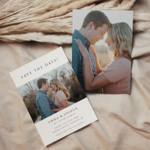 Minimalistische und moderne weiße 2-Foto-Hochzeit Save The Date