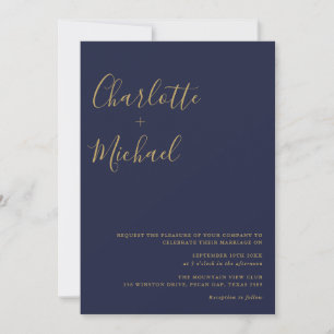 Minimalistische Unterschrift Schrift Navy Blau Gol Einladung