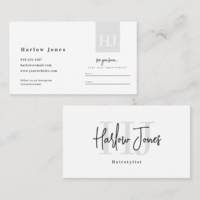 Minimalistische Unterschrift Schwarz-Weiß-Ernennun Visitenkarte (Vorne/Hinten)