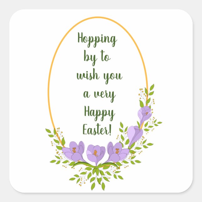 Minimalistische Urlaubskränke Crocus Blume Ostern Quadratischer Aufkleber (Vorderseite)