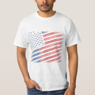 Minimalistische USA-Flagge Linienkunst T-Shirt