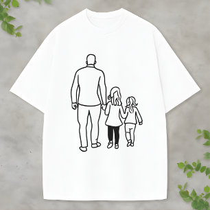 Minimalistische Vater-und-Töchter-Linienkunst T-Shirt