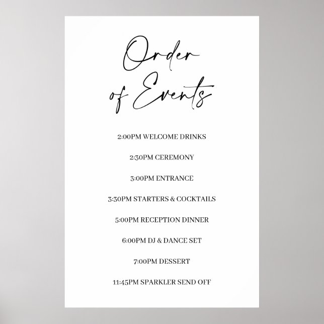 Minimalistische Veranstaltungsreihenfolge Hochzeit Poster (Vorne)