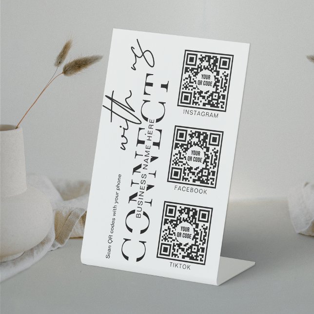 Minimalistische Verbindung mit US Social Media 3 Q Sockelschild (Connect with your clients with this minimalist 3 QR code social media pedestal sign)