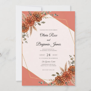 Minimalistische verbrannte orange Dahlie Hochzeit Einladung