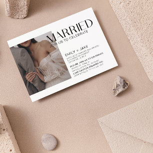 Minimalistische Verheiratete 2-Foto-Hochzeitsankün Einladung