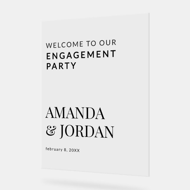 Minimalistische Verlobung Black & White Luxe Acrylschild (Winkel)