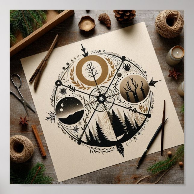 Minimalistische Vertretung der vier Jahreszeiten Poster (Vorne)