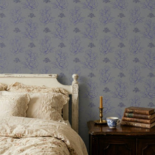 Minimalistische Vintage Blume Muster Grau Tapete