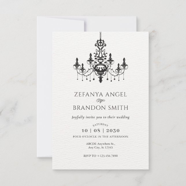 Minimalistische, Vintage Luxuskronleuchter Einladung (Vorderseite)
