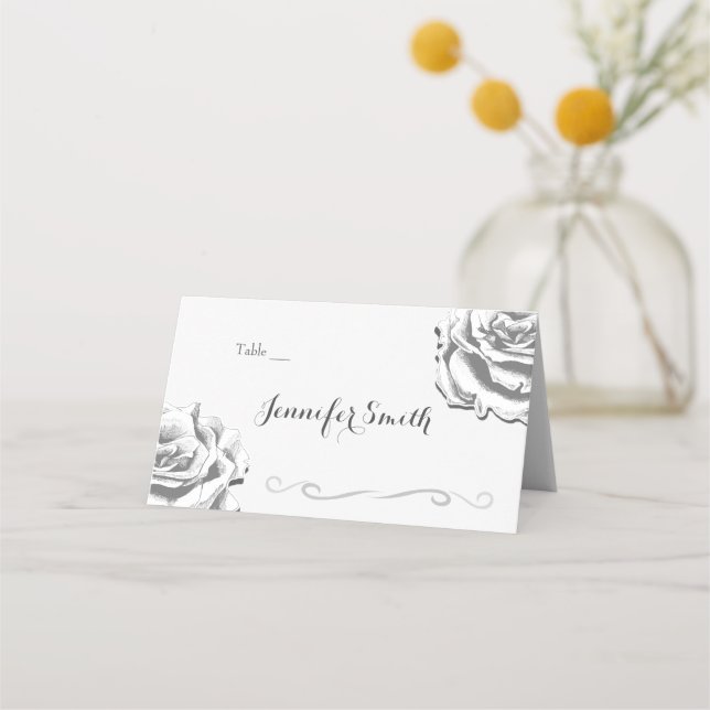 Minimalistische Vintage Rose Hochzeiten Platzkarte (Vorderseite)