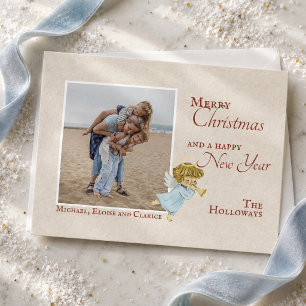 Minimalistische Vintage-Weihnachtsfamilienfoto Feiertagspostkarte