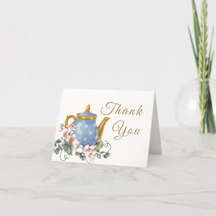 Minimalistische Vintage Wildblume Teekanne Babydus Dankeskarte