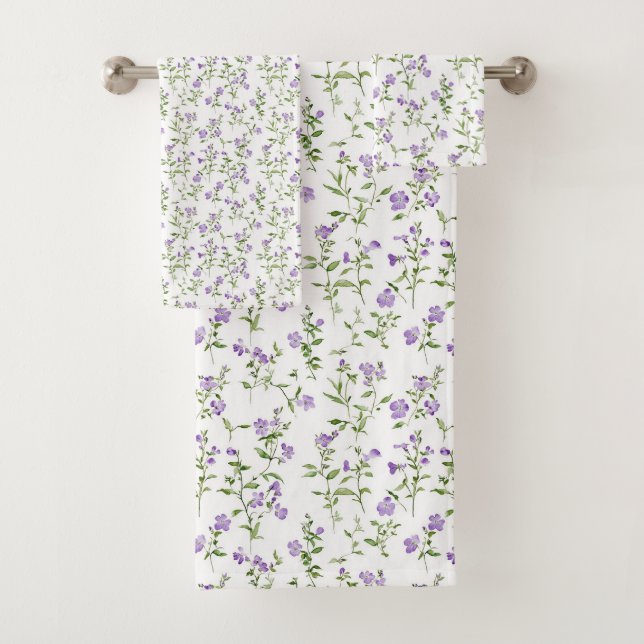 Minimalistische violette Blumen Badhandtuch Set (Insitu)