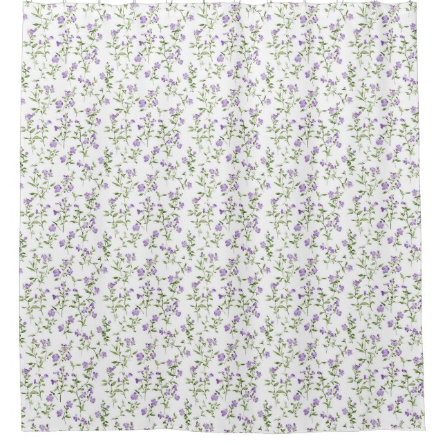Minimalistische violette Blumen Duschvorhang (Vorderseite)