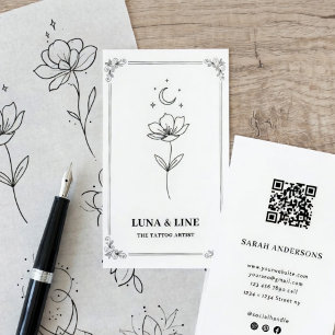 Minimalistische Visitenkarte für Tätowierer mit QR