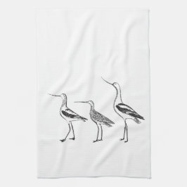 Minimalistische Vogelkunst in Schwarz und Weiß Zei Geschirrtuch