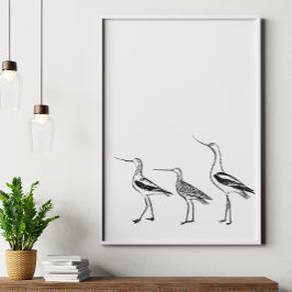 Minimalistische Vogelkunst in Schwarz und Weiß Zei Poster