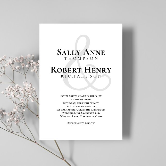 Minimalistische Vorlage für Schwarzweiß (Simple black and white calligraphy script wedding invitation.)