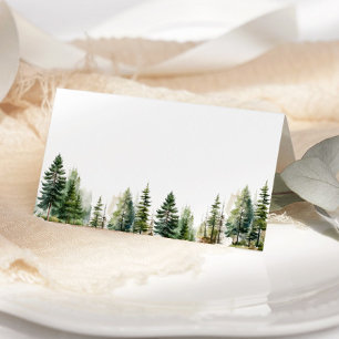 Minimalistische Waldkiefern Hochzeit Tischkarten