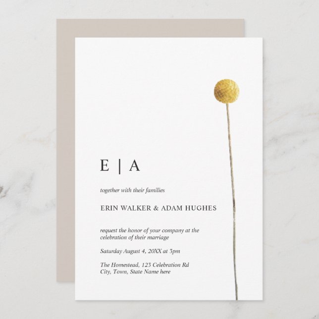 Minimalistische Wasserfarbe Blumensteppe Gelb Einf Einladung (Vorne/Hinten)