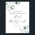 Minimalistische Wasserfarbe Eukalyptus Bat Mitzvah Poster<br><div class="desc">Vielen Dank mit diesem anpassbaren Grün Fledermaus mitzvah Willkommensschild. Es enthält Aquarellbilder von staubigen grünen Eukalyptus-Blätter und ein skurriles Drehbuch. Personalisieren Sie diese,  indem Sie Ihre Daten hinzufügen. Dieses eukalyptus bat mitzvah Begrüßungszeichen ist perfekt für jedes Thema oder jede Saison.</div>