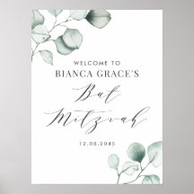 Minimalistische Wasserfarbe Eukalyptus Bat Mitzvah