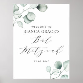 Minimalistische Wasserfarbe Eukalyptus Bat Mitzvah Poster