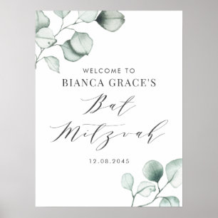 Minimalistische Wasserfarbe Eukalyptus Bat Mitzvah Poster