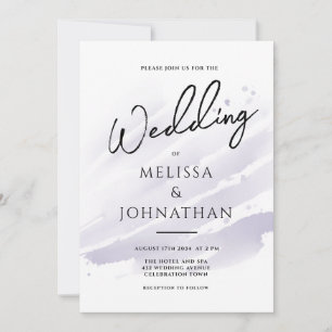 Minimalistische Wasserfarbe Lila Schrift Hochzeit Einladung