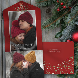 Minimalistische Wasserfarbe-Mistel-Weihnachtsfoto All In One Einladung