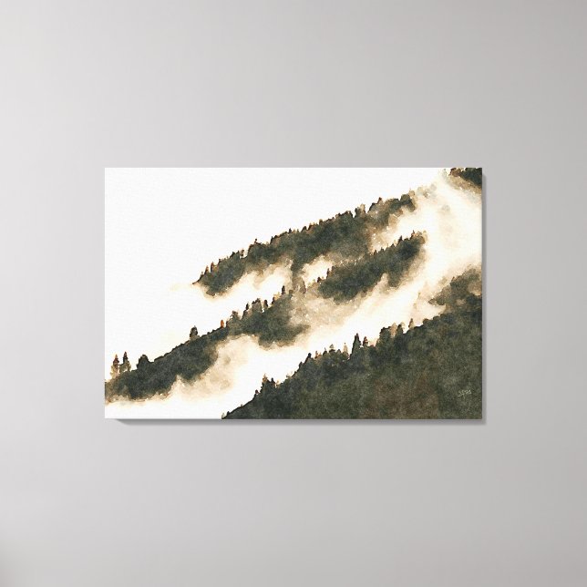 Minimalistische Wasserfarbe Misty Berg Landschaft Leinwanddruck (Vorderseite)