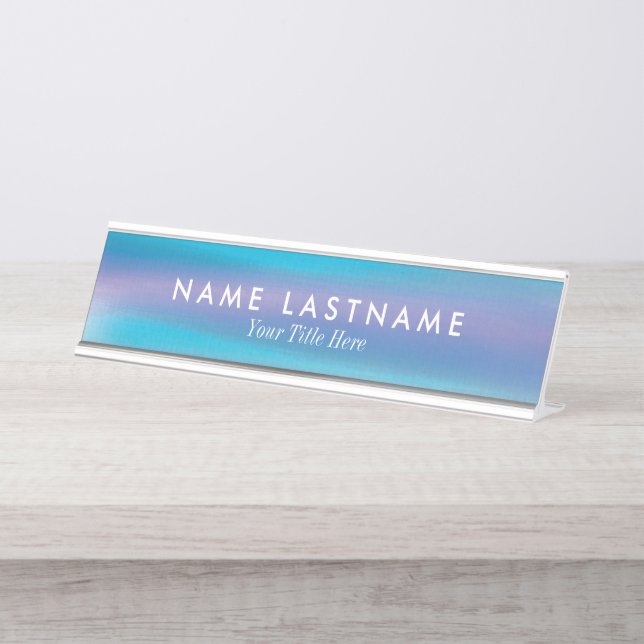 Minimalistische Wasserfarbe Ombre Türkis Lila Schreibtischnamensplakette (Vorderseite )