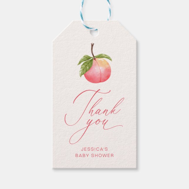 Minimalistische Wasserfarbe Peach Danke Baby Dusch Geschenkanhänger (Vorderseite)
