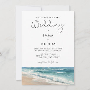 Minimalistische Wasserfarbe Strand Ziel Hochzeit Einladung