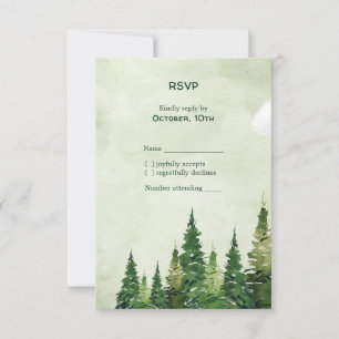 Minimalistische Wasserfarben-Kiefernwald-Hochzeit RSVP Karte