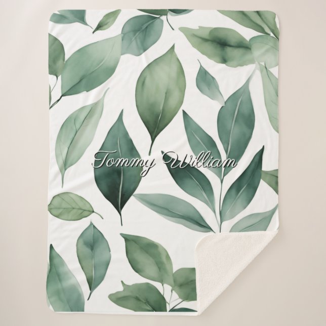 Minimalistische Watercolor Green Blätter Sherpadecke (Vorderseite)