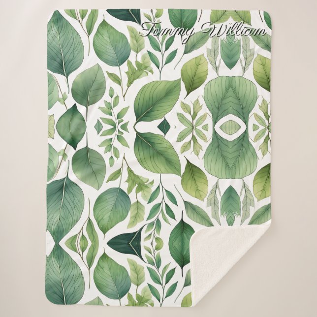 Minimalistische Watercolor Green Blätter Sherpadecke (Vorderseite)