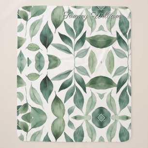 Minimalistische Watercolor Green Blätter Sherpadecke