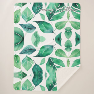 Minimalistische Watercolor Green Blätter Sherpadecke