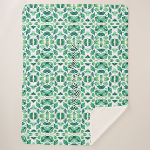 Minimalistische Watercolor Green Blätter Sherpadecke
