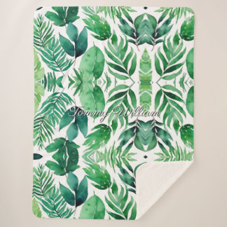 Minimalistische Watercolor Green Blätter Sherpadecke