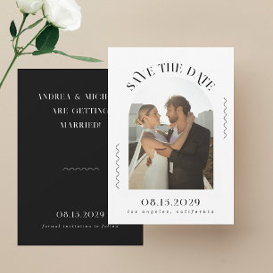Minimalistische Wavy Lines Boho Arched Foto Hochze Save The Date
