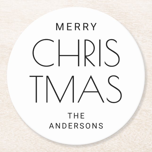 Minimalistische Weihnachten der Neuzeit. Feierlich Runder Pappuntersetzer (Vorderseite)