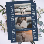 Minimalistische Weihnachten Elegante Einfache Foto<br><div class="desc">Unsere "Minimalistische Weihnachts-Elegant Simple Foto Collage Holiday Card" verkörpert ein zeitloses und raffiniertes Design, das Marineblau und Weiß für eine klassische und traditionelle Weihnachtsfotokarte kombiniert. Mit dieser schicken und eleganten Grußkarte können Sie Ihre herzlichsten Wünsche für Weihnachten und Neujahr übermitteln. Die Karte verfügt über eine minimalistische und stilvolle Collage aus...</div>