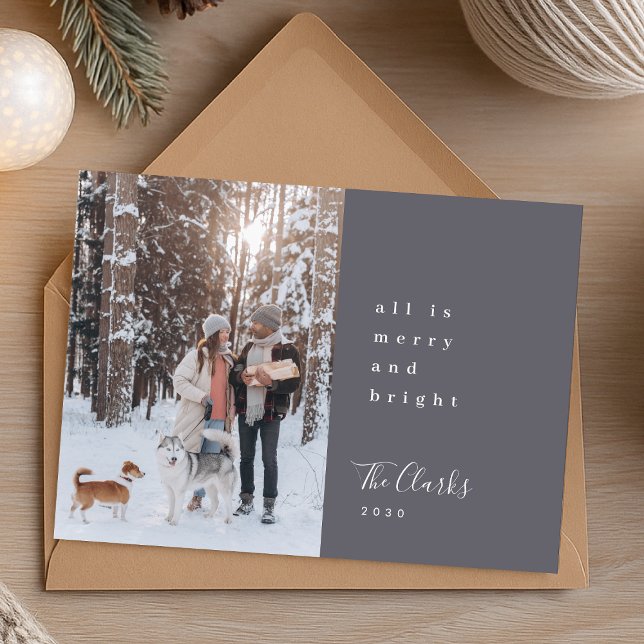 Minimalistische Weihnachten | Scandi Slate Gray Fo (Personalize your minimal holiday photo card with your family name, greeting, and photo)