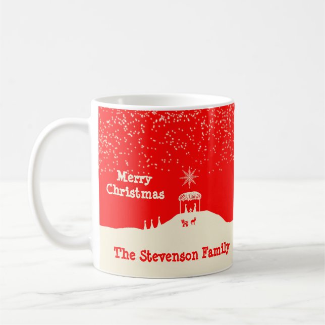 Minimalistische Weihnachts-Krippe Kaffeetasse (Links)