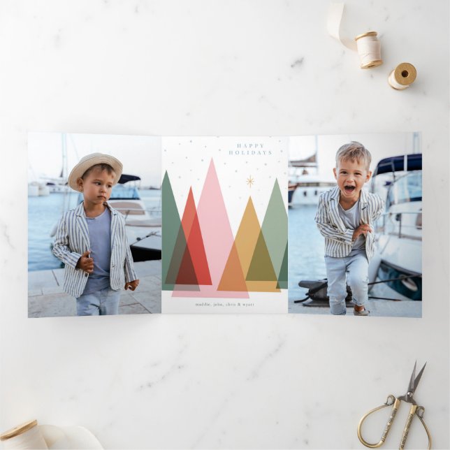 Minimalistische Weihnachtsbäume Dreifach Gefaltete Urlaubskarte (Innenseite)