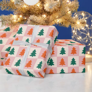 Minimalistische Weihnachtsbäume Pink, Rot, Grün Geschenkpapier