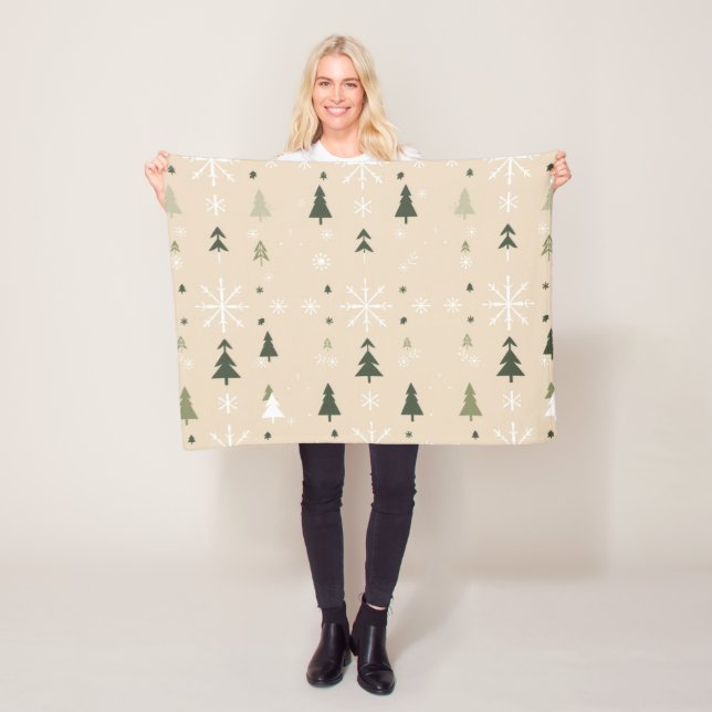 Minimalistische Weihnachtsbäume & Schneeflocken  Fleecedecke (Beispiel)
